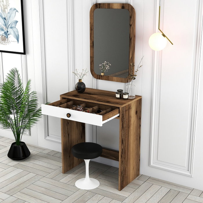Hanah Home Mesa de Maquillaje Lizbon Mirror - Nogal y Blanco
