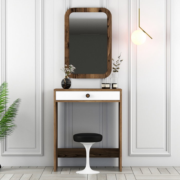 Hanah Home Mesa de Maquillaje Lizbon Mirror - Nogal y Blanco