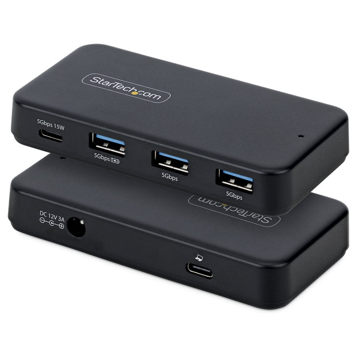 Startech Hub USB-C de 4 Puertos 5 Gbps con Cable Host 2-en-1 y BC 1.2: 1x USB-C, 3x USB-A y Alimentación Externa