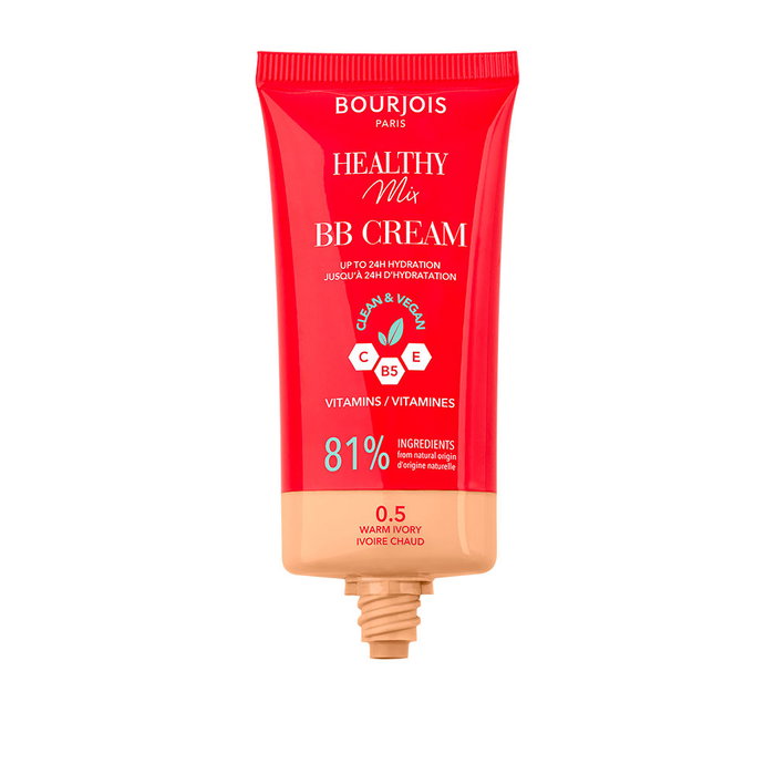 Bourjois Healthy Mix BB Cream #0.5 Warm Ivory - 30 ml - Base Maquillaje Cobertura Natural Luminosa Vegana - Tono Claro
