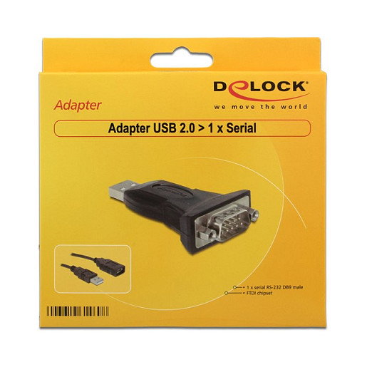 DeLOCK Adaptador USB 2.0 a Serie (ST-ST) DB9 de 0,8m, Compatible con Windows, Linux y Mac, Cable Negro