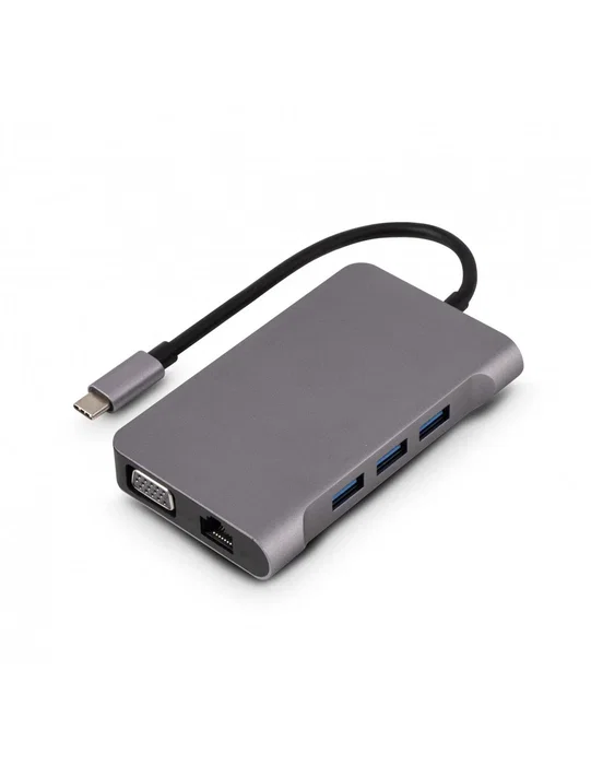 Urban Factory TCM16UF Estación Base/Docking USB-C con PD 100W, Dual Pantalla HDMI 4K & VGA, Puerto LAN Gigabit, 3x USB 3.0, Lector de Tarjetas - Color Gris