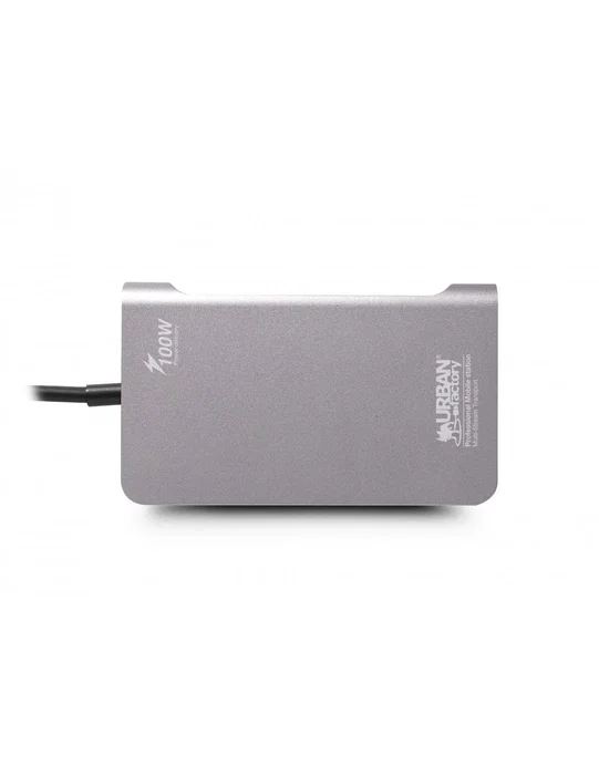 Urban Factory TCM16UF Estación Base/Docking USB-C con PD 100W, Dual Pantalla HDMI 4K & VGA, Puerto LAN Gigabit, 3x USB 3.0, Lector de Tarjetas - Color Gris