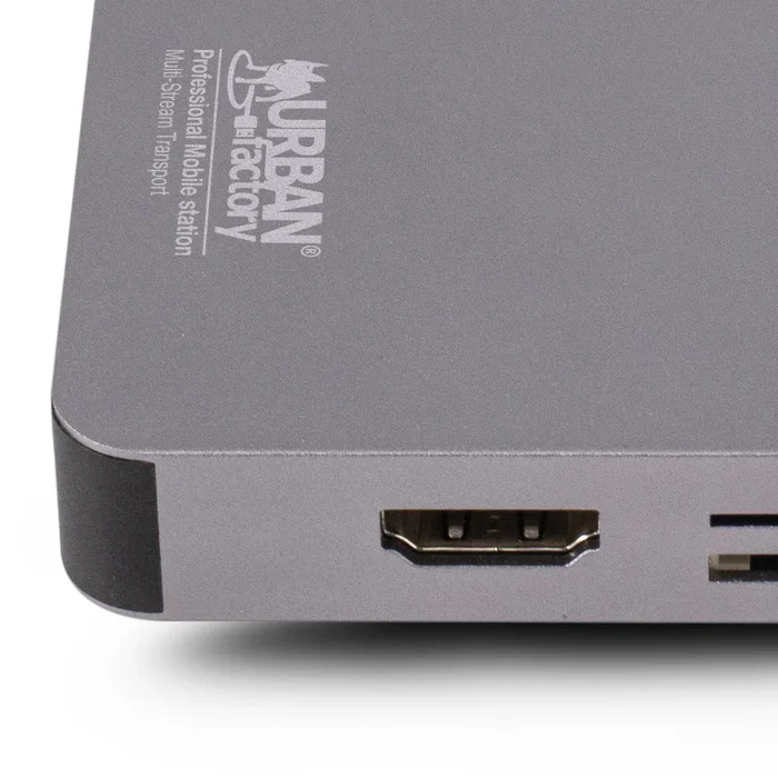 Urban Factory TCM16UF Estación Base/Docking USB-C con PD 100W, Dual Pantalla HDMI 4K & VGA, Puerto LAN Gigabit, 3x USB 3.0, Lector de Tarjetas - Color Gris