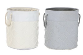 DKD Home Decor Cesta de Poliéster KONDO Surtido de 2 Unidades Gris y Crema