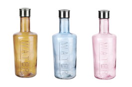 DKD Home Decor Botellas WATER de Cristal e Inox, Surtido de 3 Unidades