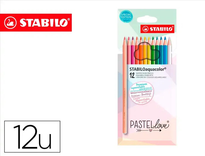 Stabilo Aquacolor Pastellove Collection Lápices de Colores Acuarelables, Estuche de Cartón con 12 Colores Surtidos Stabilo Aquacolor Pastellove Collection Lápices de Colores Acuarelables, Estuche de Cartón con 12 Colores Surtidos