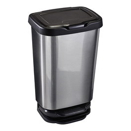 Mondex Cubo de Basura con Pedal y Cierre Amortiguado 39 x 29 x 63,5 cm 40 L Plata/Negro