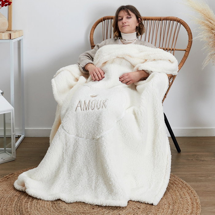 Home Deco Factory Cojín-Manta Sherpa "Amour" Colección Pour Elle