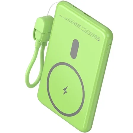 Leotec Powerbank 5000mAh 20W Wireless Verde con Cable USB-C LePow W20W5G