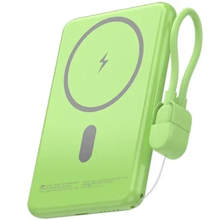 Leotec Powerbank 5000mAh 20W Wireless Verde con Cable USB-C LePow W20W5G
