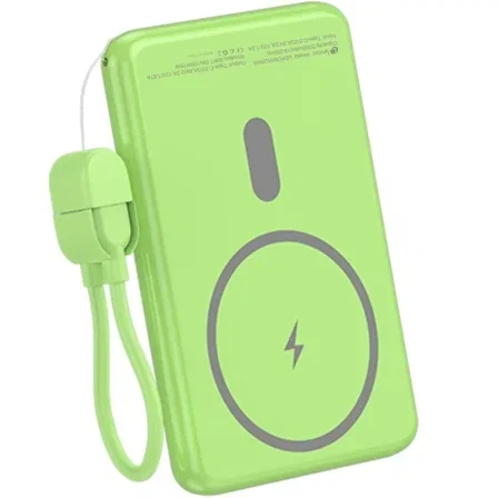 Leotec Powerbank 5000mAh 20W Wireless Verde con Cable USB-C LePow W20W5G