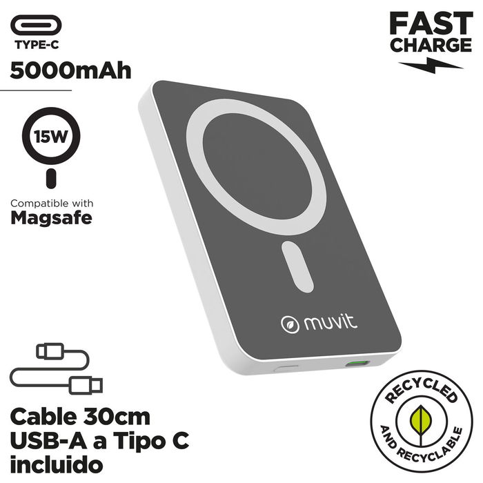Powerbank Muvit for Change DP51AQ-R Blanco 5000 mAh Powerbank Muvit for Change DP51AQ-R Blanco 5000 mAh