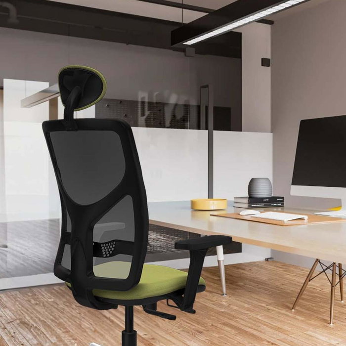 PIQUERAS Y CRESPO Silla de oficina Motilla con mecanismo Sincro/Traslack, Tela Morada y Malla Azul