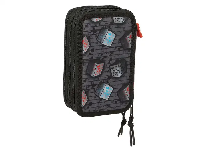 Safta Plumier Escolar con 37 Piezas, Colección Minecraft Grafitti, Triple Cremallera, Dimensiones 195x125x55 mm