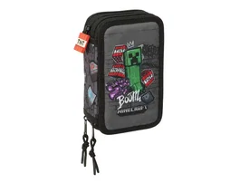 Safta Plumier Escolar con 37 Piezas, Colección Minecraft Grafitti, Triple Cremallera, Dimensiones 195x125x55 mm