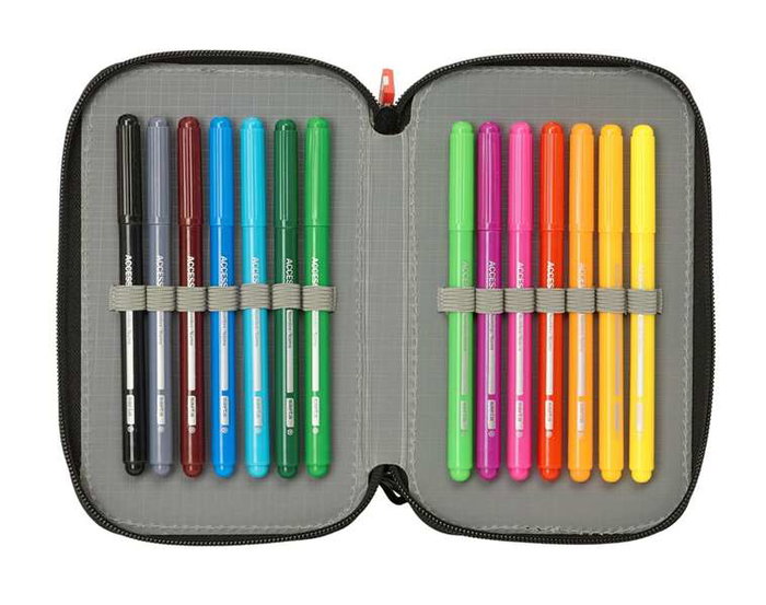 Safta Plumier Triple Estuche Escolar con 37 Piezas, Capacidad 12.5 x 19.5 x 5.5 cm, Para Material de Oficina y Papelería