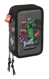Safta Plumier Triple Estuche Escolar con 37 Piezas, Capacidad 12.5 x 19.5 x 5.5 cm, Para Material de Oficina y Papelería