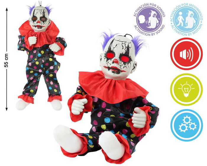 Muñeco Payaso Asesino 55 cm Con Luz, Sonido Y Movimiento Activado para Halloween Muñeco Payaso Asesino 55 cm Con Luz, Sonido Y Movimiento Activado para Halloween
