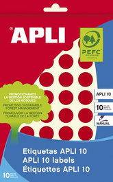 APLI Etiquetas Adhesivas Manuales Rojas Redondas de 16 mm (Set de 10 bolsas)