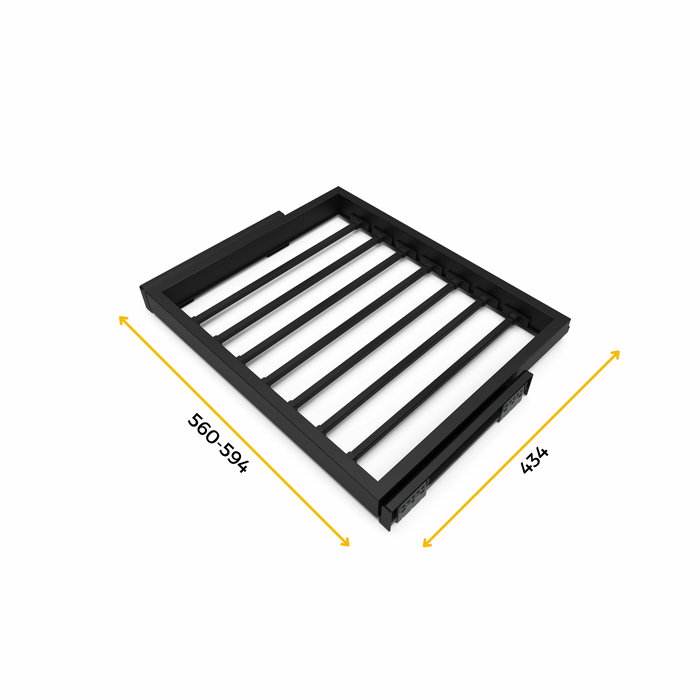 Emuca Kit de 7 varillas pantalonero y bastidor de guías con cierre suave para armarios, regulable, módulo 600mm, Negro texturizado