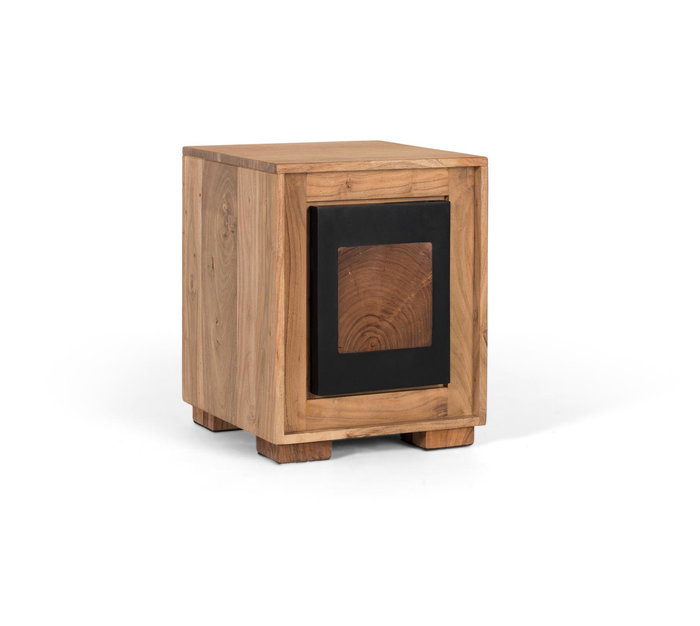 Giner Y Colomer Mesita de Noche en Madera de Mango con Puerta Negra, 37x33 cm