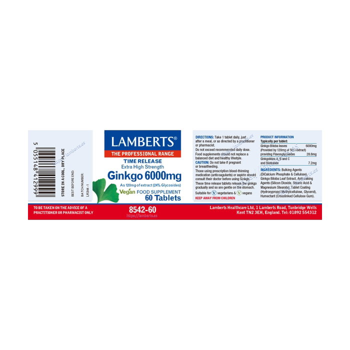 Lamberts Ginkgo Biloba 6000mg 60 Tabletas Lamberts Ginkgo Biloba 6000mg 60 Tabletas