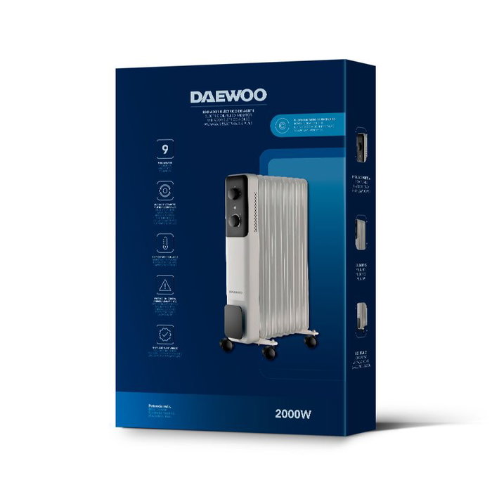 DAEWOO Radiador de aceite de 9 elementos 2000W en blanco/negro