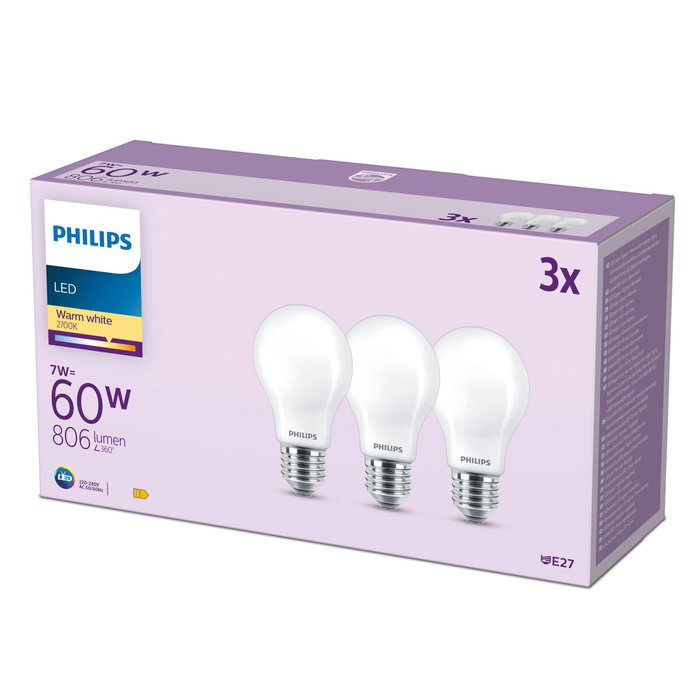 Philips Bombilla LED Clásica A60 E27 Blanco cálido x 3