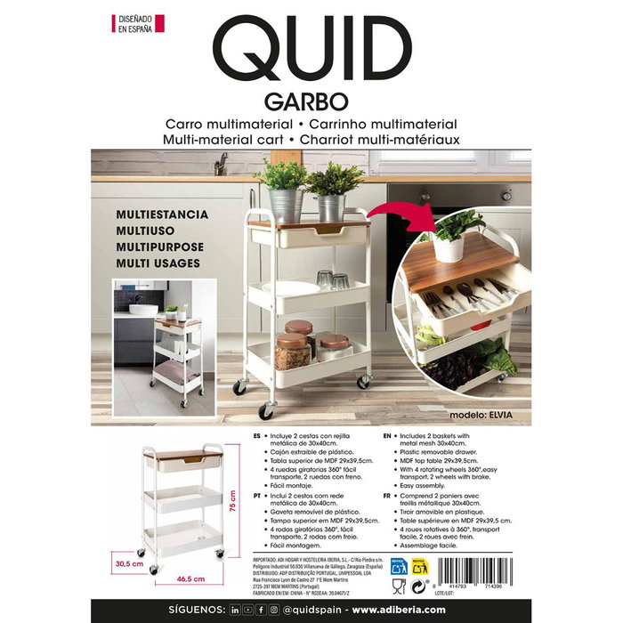 Carrito Multiusos Garbo Quid 46,5x30,5x75 cm (2 Unidades)