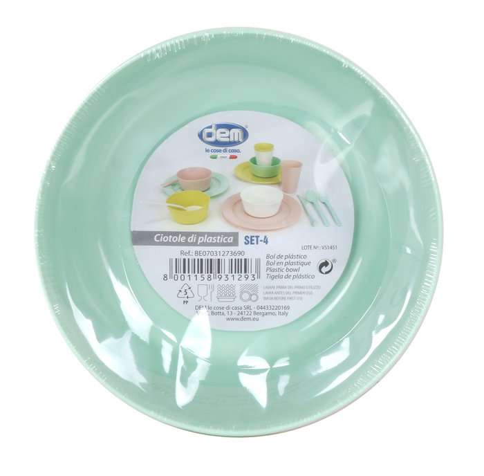 Dem Set-4 Bol Pp Pastel 12 cm (Ancho) x 5 cm (Alto) x 12 cm (Largo) (24 Unidades)