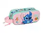Safta Bolso Escolar Portatodo Safta Doble 3D Stitch, Estuche con Dos Cremalleras, Dimensiones 80x210x60 mm