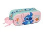 Safta Bolso Escolar Portatodo Safta Doble 3D Stitch, Estuche con Dos Cremalleras, Dimensiones 80x210x60 mm