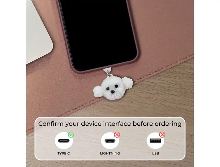 Wondee Protector de Puerto Charm Funny Tipo C Perro - Charm Decorativo y Protector Anti-Polvo para Móvil, Smartphone