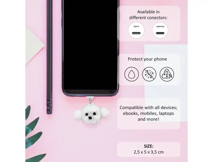 Wondee Protector de Puerto Charm Funny Tipo C Perro - Charm Decorativo y Protector Anti-Polvo para Móvil, Smartphone