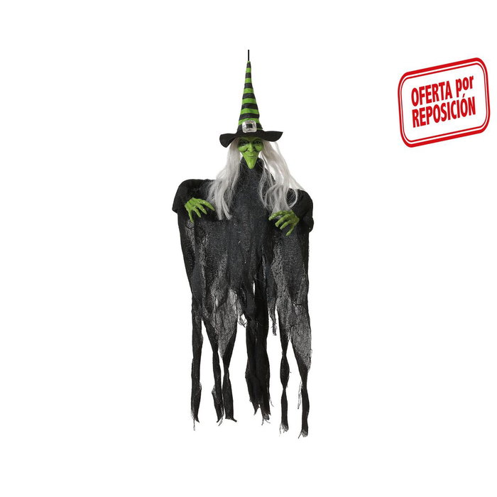 Figura Bruja Colgante Verde con Sombrero a Rayas 60cm Figura Bruja Colgante Verde con Sombrero a Rayas 60cm
