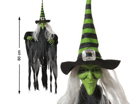 Figura Bruja Colgante Verde con Sombrero a Rayas 60cm