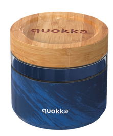 QUOKKA Recipiente de Comida de Cristal 820ml con Funda de Madera Deli Wood Grain para Almacenar Alimentos y Transporte