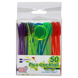 Pick and Drink Juego De 50 Pinchos Aperitivo Reutilizables De Colores 9,5 Cm