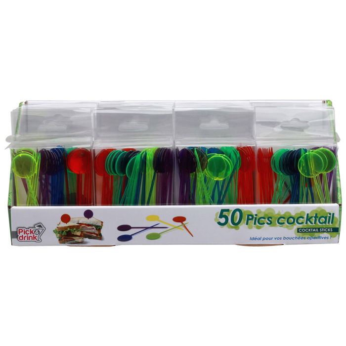 Pick and Drink Juego De 50 Pinchos Aperitivo Reutilizables De Colores 9,5 Cm