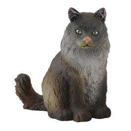 Collecta Figura Animal - Gato del Bosque Noruego Sentado Escala 1:20 88327 - A Natural World of Miniature, Pintado a Mano