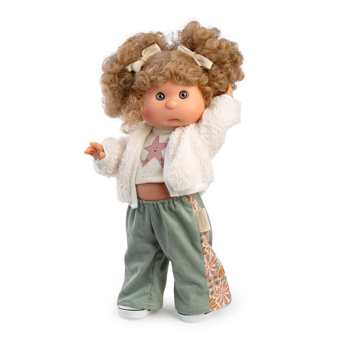 Muñeca Antonio Juan Iris Ombliguito 23314, Muñeca Fashion de 38 cm en Vinilo con Pelo Rubio Rizado, Estilo Urbano Moderno, Idioma Español, para Niñas +3 años
