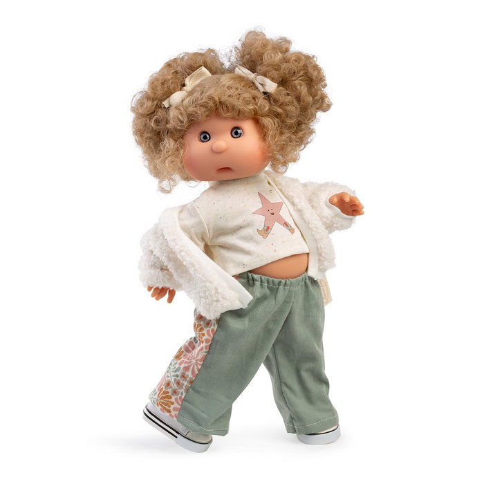 Muñeca Antonio Juan Iris Ombliguito 23314, Muñeca Fashion de 38 cm en Vinilo con Pelo Rubio Rizado, Estilo Urbano Moderno, Idioma Español, para Niñas +3 años