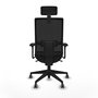 Silla de oficina Horna con mecanismo Sincro tapizada con Similpiel color Negro. Equipada con lumbar 1D, Brazos 3D, Cabecero 2D y Ruedas 65 mm parqué