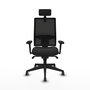 Silla de oficina Horna con mecanismo Sincro tapizada con Similpiel color Negro. Equipada con lumbar 1D, Brazos 3D, Cabecero 2D y Ruedas 65 mm parqué