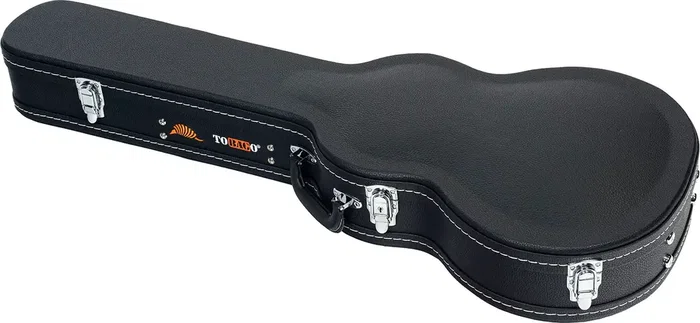 Estuche Rígido Tobago CURVED para Guitarra Eléctrica Tipo Les Paul, Piel Sintética Negra, Felpa Interior, Cierre Metálico