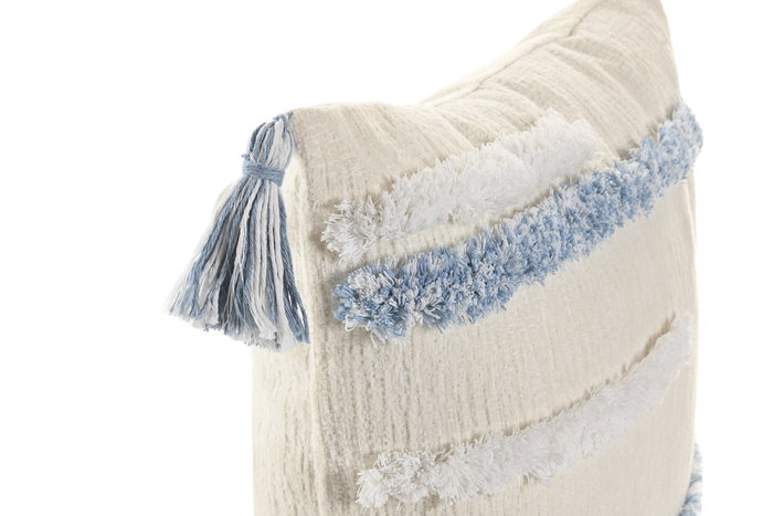DKD Home Decor Cojín de Poliéster 45x45 con Aplicaciones Blanco y Azul (Pack de 2)