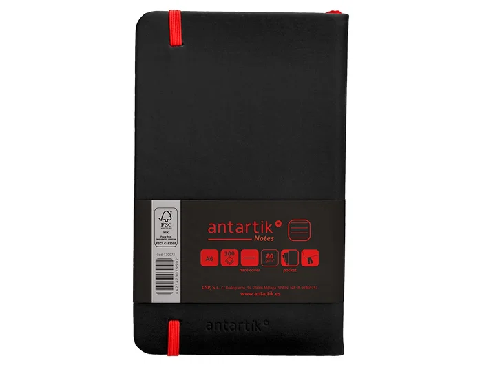 Antartik Cuaderno Tapa Dura A6 Hojas Rayas Negro y Rojo 100 Hojas 80 gr FSC