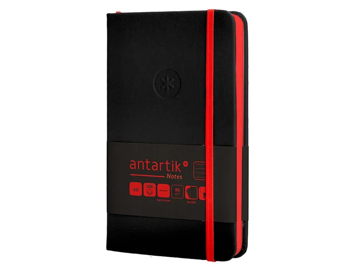 Antartik Cuaderno Tapa Dura A6 Hojas Rayas Negro y Rojo 100 Hojas 80 gr FSC