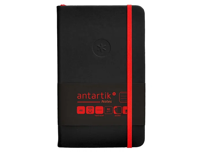 Antartik Cuaderno Tapa Dura A6 Hojas Rayas Negro y Rojo 100 Hojas 80 gr FSC